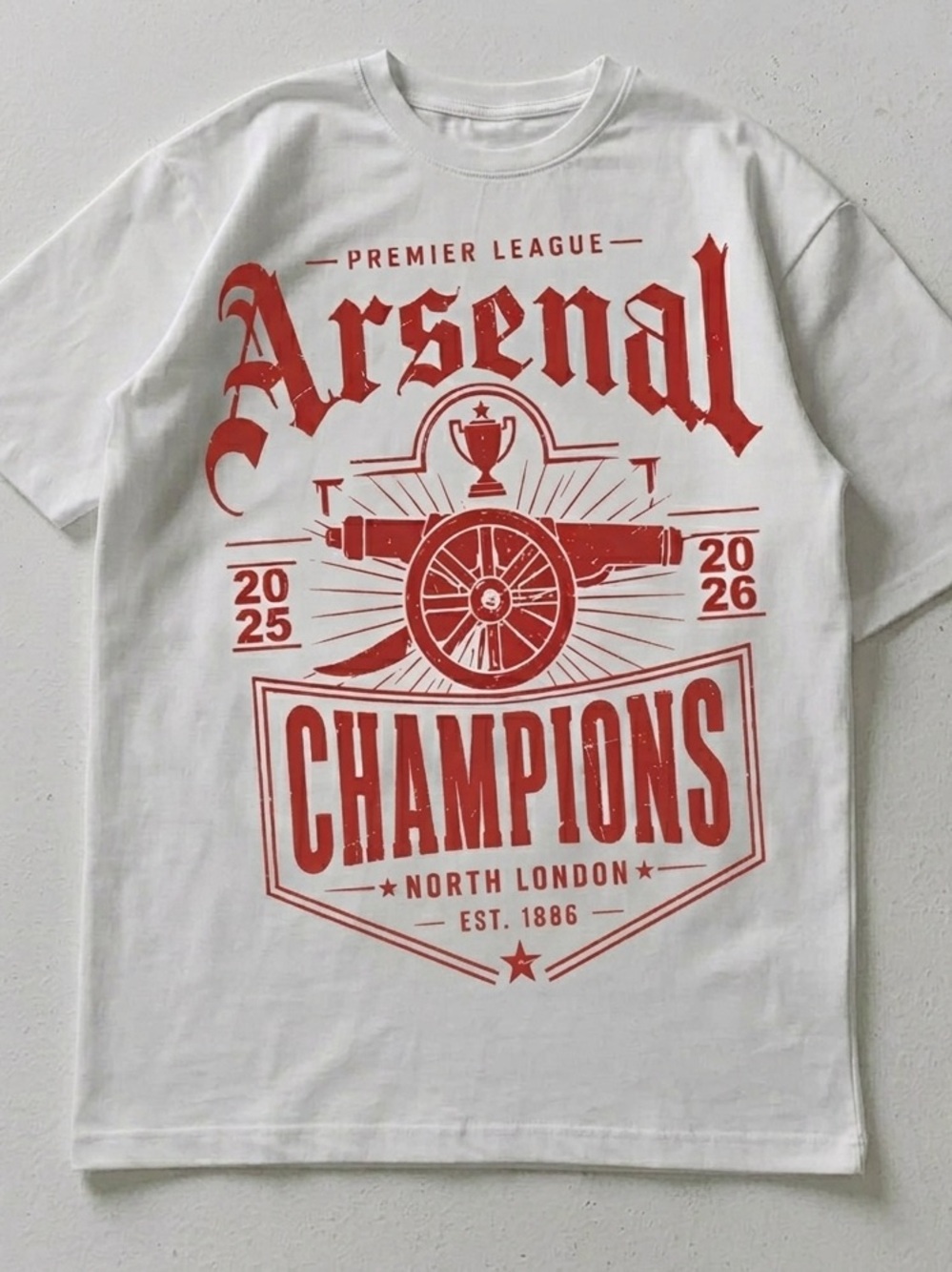 Arsenal Champions 2025 2026 Graphic Tee - Red on White - Gildan Shirt/White,Sand